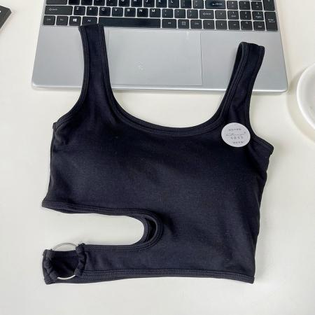 BY15749# 甜辣妹露腰小背心女带胸垫外穿坎肩t恤夏季打底短款无袖美背ins潮  服裝批發女裝批發服飾貨源