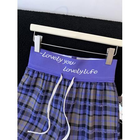 BY15765# 韩系慵懒风chic减龄紫色格纹休闲裤春新款时尚小众阔腿裤子  服裝批發女裝批發服飾貨源