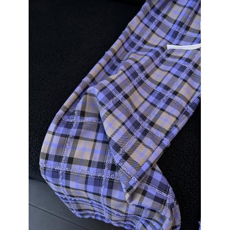 BY15765# 韩系慵懒风chic减龄紫色格纹休闲裤春新款时尚小众阔腿裤子  服裝批發女裝批發服飾貨源