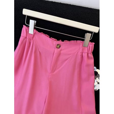 BY15768# 玫红色亚麻裤女夏季新款老钱风时尚气质百搭高腰显瘦裤子  服裝批發女裝批發服飾貨源