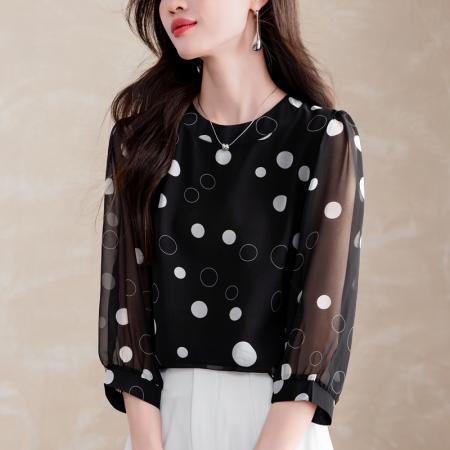 BY15769# 碎花雪纺衫春夏装新款时尚气质中袖小衫超仙洋气上衣女  服裝批發女裝批發服飾貨源