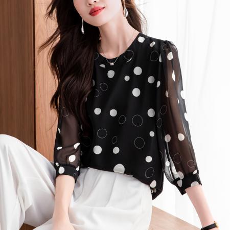BY15769# 碎花雪纺衫春夏装新款时尚气质中袖小衫超仙洋气上衣女  服裝批發女裝批發服飾貨源