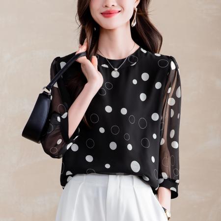 BY15769# 碎花雪纺衫春夏装新款时尚气质中袖小衫超仙洋气上衣女  服裝批發女裝批發服飾貨源