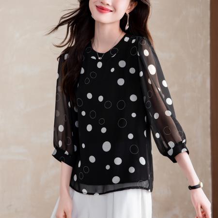 BY15769# 碎花雪纺衫春夏装新款时尚气质中袖小衫超仙洋气上衣女  服裝批發女裝批發服飾貨源