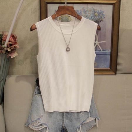 BY15771# 春夏季新款圆领背心女百搭冰丝薄款内搭无袖针织纯色外穿上衣  服裝批發女裝批發服飾貨源