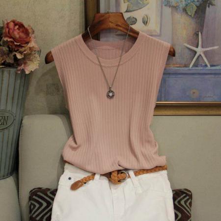 BY15771# 春夏季新款圆领背心女百搭冰丝薄款内搭无袖针织纯色外穿上衣  服裝批發女裝批發服飾貨源
