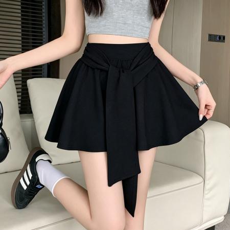 BY15772# 夏季新款女设计感绑带半身裙高腰显瘦遮胯A字短款伞裙  服裝批發女裝批發服飾貨源