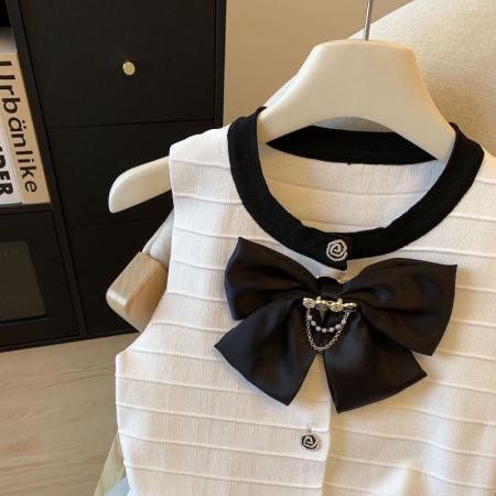 BY15794# 独特漂亮上衣小香风马甲女高级感超好看蝴蝶结背心针织衫  服裝批發女裝批發服飾貨源