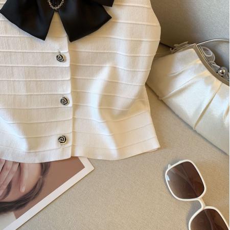 BY15794# 独特漂亮上衣小香风马甲女高级感超好看蝴蝶结背心针织衫  服裝批發女裝批發服飾貨源