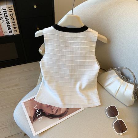 BY15794# 独特漂亮上衣小香风马甲女高级感超好看蝴蝶结背心针织衫  服裝批發女裝批發服飾貨源