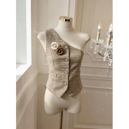 BY15797# 法式辣妹小香风挂脖马甲蛋糕裙套装纯欲风显瘦两件套  服裝批發女裝批發服飾貨源