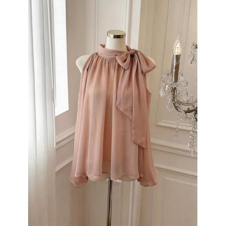 BY15799# 独特漂亮设计感蝴蝶结衬衫女夏季小众显瘦露肩雪纺衫  服裝批發女裝批發服飾貨源