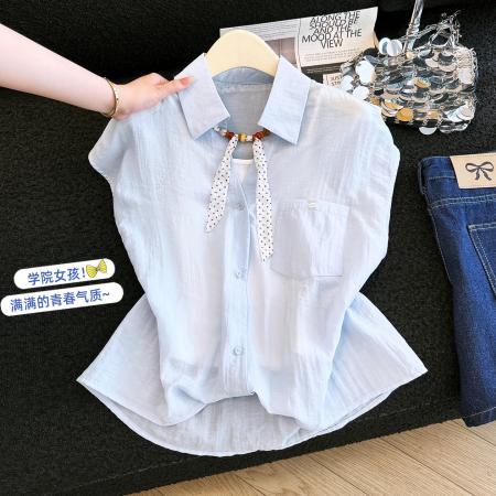 BY15811# 天丝衬衫女上衣短袖夏季新款韩版宽松高级感薄小个子衬衣小衫  服裝批發女裝批發服飾貨源