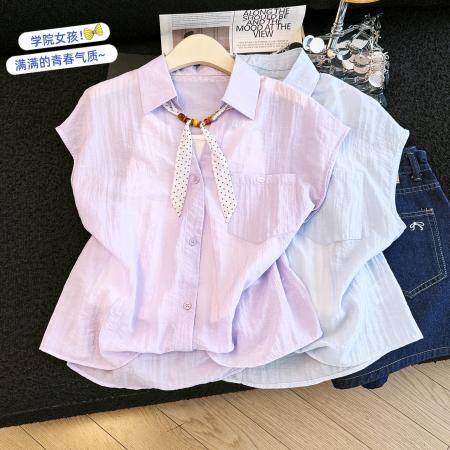 BY15811# 天丝衬衫女上衣短袖夏季新款韩版宽松高级感薄小个子衬衣小衫  服裝批發女裝批發服飾貨源