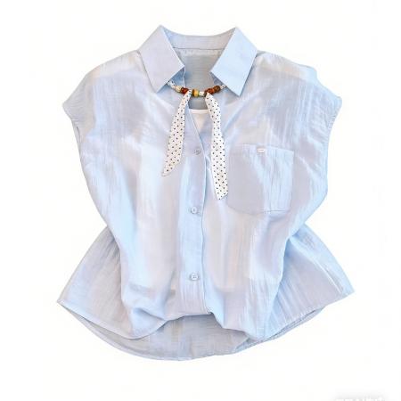 BY15811# 天丝衬衫女上衣短袖夏季新款韩版宽松高级感薄小个子衬衣小衫  服裝批發女裝批發服飾貨源