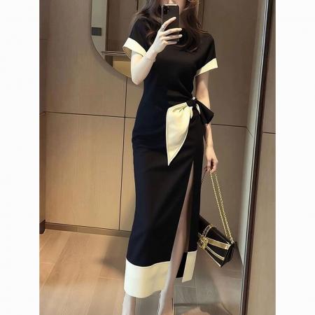 BY15818# 黑色法系潮流千金风收腰显瘦连衣裙高级感设计穿搭显气质连衣裙女  服裝批發女裝批發服飾貨源