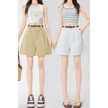 BY15824# 工装短裤女夏季薄款高腰阔腿西装裤a字宽松休闲显瘦五分裤子  服裝批發女裝批發服飾貨源