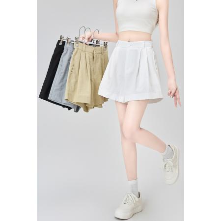 BY15825# 麻棉休闲西装短裤女外穿夏季时尚百搭后松紧腰阔腿短裤子  服裝批發女裝批發服飾貨源