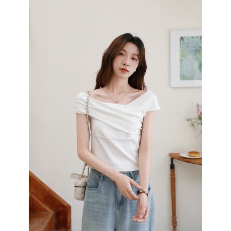 BY15834# 有货夏季新款女装摩登魅力氛围感修身显瘦露肩T恤  服裝批發女裝批發服飾貨源