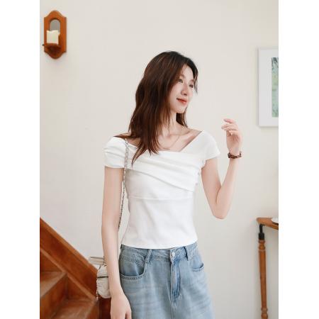 BY15834# 有货夏季新款女装摩登魅力氛围感修身显瘦露肩T恤  服裝批發女裝批發服飾貨源