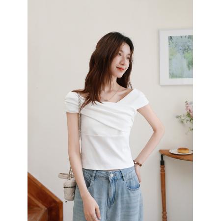 BY15834# 有货夏季新款女装摩登魅力氛围感修身显瘦露肩T恤  服裝批發女裝批發服飾貨源