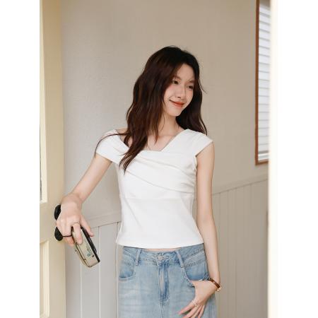 BY15834# 有货夏季新款女装摩登魅力氛围感修身显瘦露肩T恤  服裝批發女裝批發服飾貨源