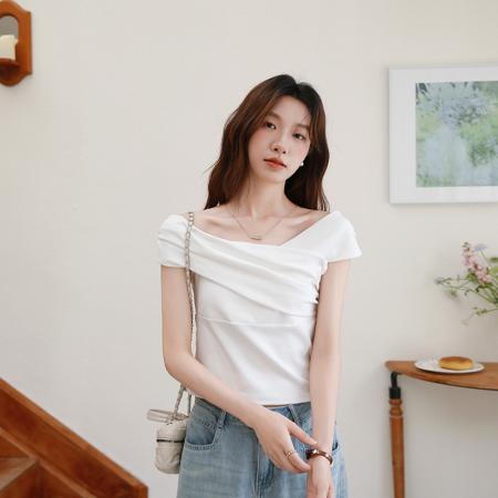 BY15834# 有货夏季新款女装摩登魅力氛围感修身显瘦露肩T恤  服裝批發女裝批發服飾貨源