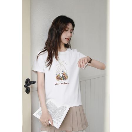 BY15837# 有货新款水果兜兜趣味印花感T恤钱袋休闲圆领上衣女  服裝批發女裝批發服飾貨源