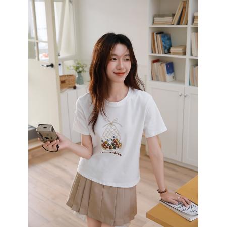 BY15837# 有货新款水果兜兜趣味印花感T恤钱袋休闲圆领上衣女  服裝批發女裝批發服飾貨源