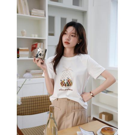 BY15837# 有货新款水果兜兜趣味印花感T恤钱袋休闲圆领上衣女  服裝批發女裝批發服飾貨源