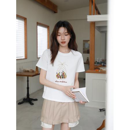 BY15837# 有货新款水果兜兜趣味印花感T恤钱袋休闲圆领上衣女  服裝批發女裝批發服飾貨源