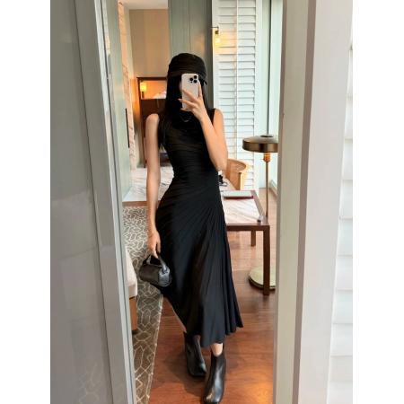 BY15838# 法式灰色针织背心连衣裙女装夏季巨好看气质修身打底不规则长裙子  服裝批發女裝批發服飾貨源