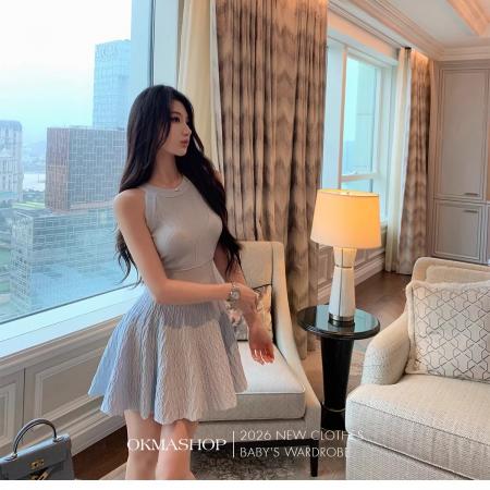 BY15839# 纯白之恋挂脖针织连衣裙女春夏气质高级感修身收腰裙子  服裝批發女裝批發服飾貨源