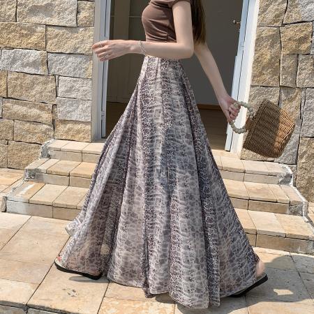 BY15841# 美拉德风纯欲豹纹松紧腰半身裙女夏季新款复古时髦A字中长裙  服裝批發女裝批發服飾貨源