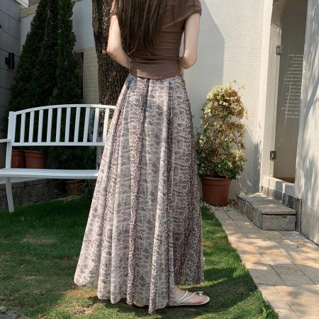 BY15841# 美拉德风纯欲豹纹松紧腰半身裙女夏季新款复古时髦A字中长裙  服裝批發女裝批發服飾貨源