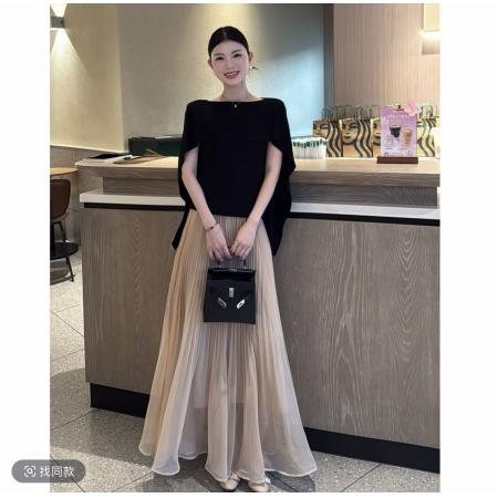 BY15845# 温柔绮梦夏季韩系女神斗篷设计感显瘦冰感气质时尚上衣+半裙  服裝批發女裝批發服飾貨源