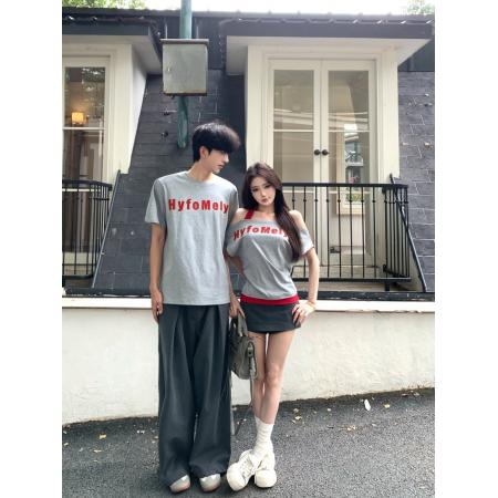 BY15846# 小性感露肩印花纯棉T恤男女套头T  服裝批發女裝批發服飾貨源