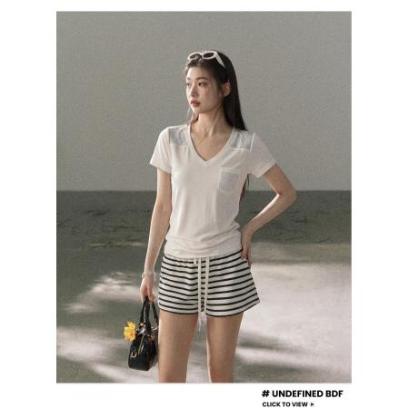 BY15864# 法式独特绝美蕾丝拼接木耳边褶皱上衣女小众设计感露肩短款衬衫夏  服裝批發女裝批發服飾貨源