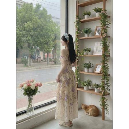 BY15873# 瑞茜·威瑟斯梦游仙本那夏季温柔修身显瘦碎花不规则长裙连衣裙  服裝批發女裝批發服飾貨源