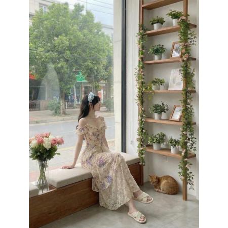 BY15873# 瑞茜·威瑟斯梦游仙本那夏季温柔修身显瘦碎花不规则长裙连衣裙  服裝批發女裝批發服飾貨源