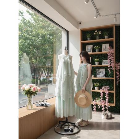 BY15876# 一颗甜桃yikett薄荷夏日间挂脖连衣裙新款裙子  服裝批發女裝批發服飾貨源