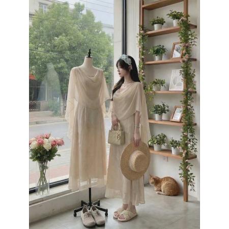 BY15877# 新中式国风EIA一尧白玉兰温柔气质提花吊带连衣裙女早春+开衫  服裝批發女裝批發服飾貨源