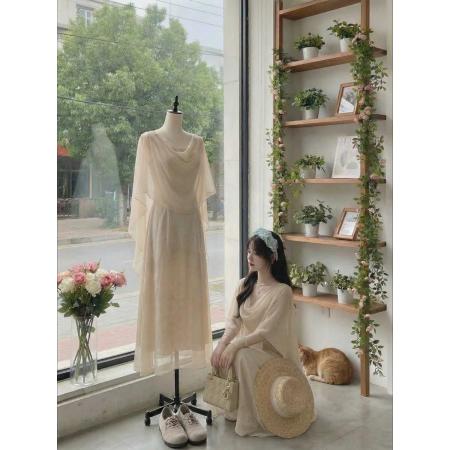 BY15877# 新中式国风EIA一尧白玉兰温柔气质提花吊带连衣裙女早春+开衫  服裝批發女裝批發服飾貨源