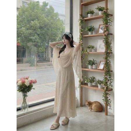 BY15877# 新中式国风EIA一尧白玉兰温柔气质提花吊带连衣裙女早春+开衫  服裝批發女裝批發服飾貨源