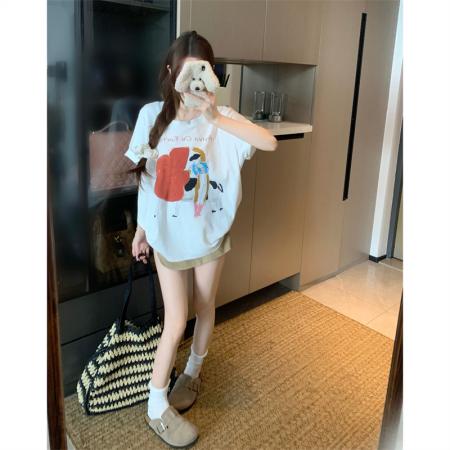 BY15889# 宽松版大码夏季胖mm正肩短袖趣味斗牛士印花纯棉宽松t恤女 服裝批發女裝批發服飾貨源