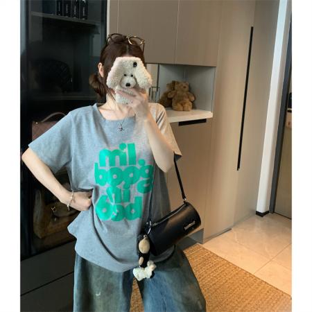 BY15893# 韩国东大门夏季新款大码胖mm正肩百搭舒适t恤字母纯棉短袖女 服裝批發女裝批發服飾貨源