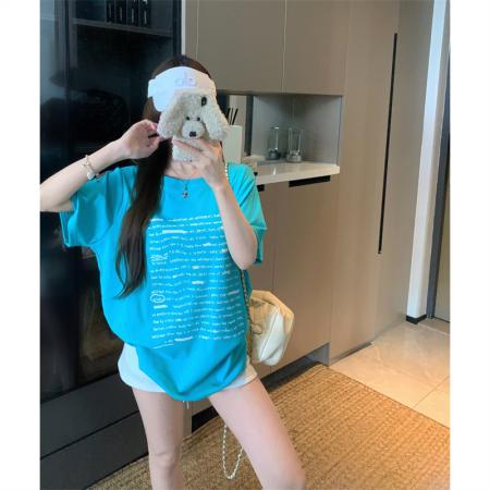 BY15894# 大码胖mm正肩显瘦显白夏季字母印花百搭纯棉短袖宽松T恤女 服裝批發女裝批發服飾貨源