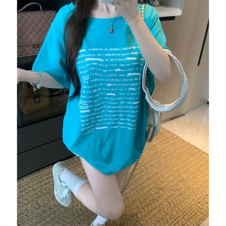BY15894# 大码胖mm正肩显瘦显白夏季字母印花百搭纯棉短袖宽松T恤女 服裝批發女裝批發服飾貨源