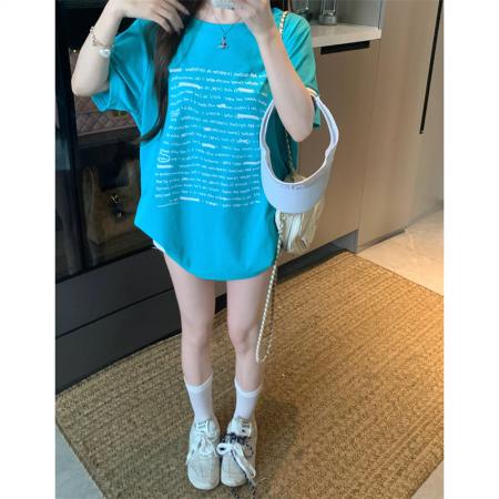 BY15894# 大码胖mm正肩显瘦显白夏季字母印花百搭纯棉短袖宽松T恤女 服裝批發女裝批發服飾貨源