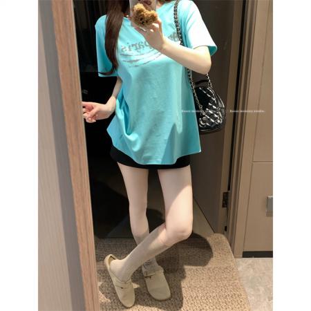 BY15895# 大码夏季胖mm正肩短袖多巴胺字母印花百搭舒适纯棉宽松t恤女 服裝批發女裝批發服飾貨源